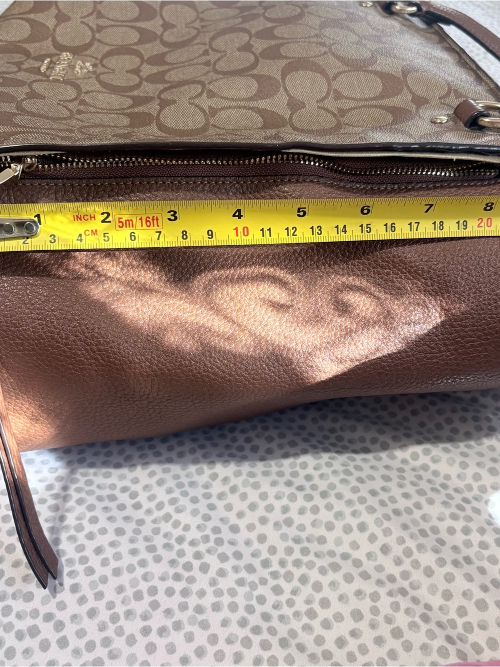 Coach Brown & Gold Signature Canvas Tote with Leather Trim - Picture 9 of 15
